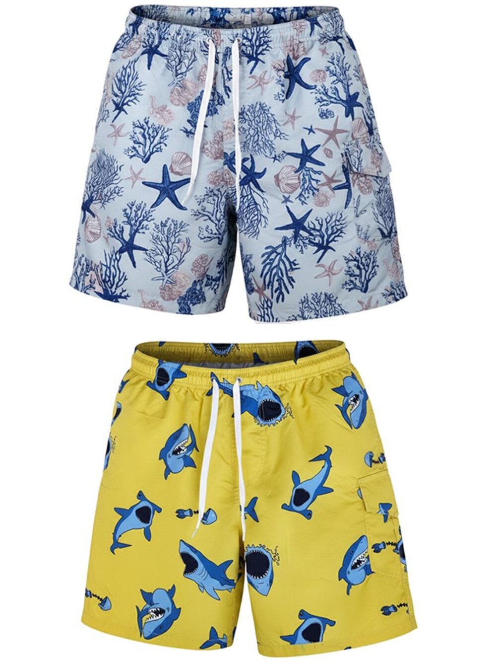 2 Pack Men’s Quick Dry Swim Shorts Cargo Pocket Mesh Beach Trunks 3 Pockets, NEW